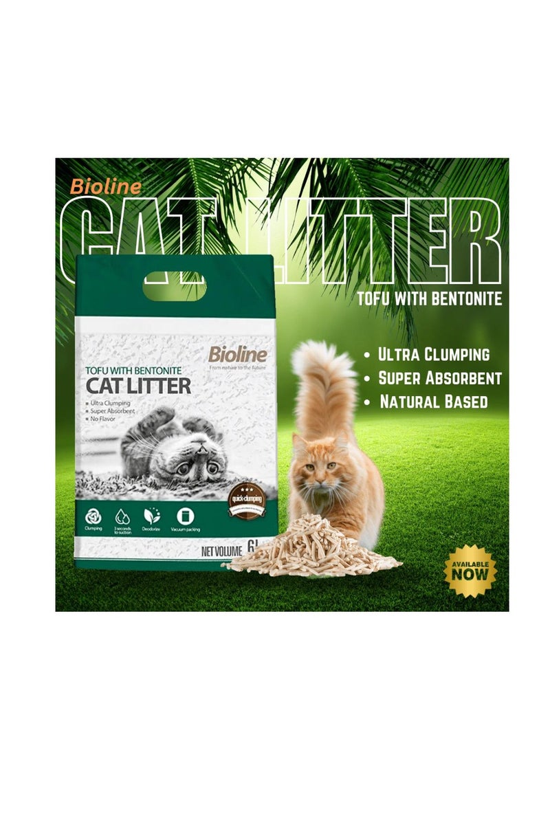 بايولاين رمل القطط بيولاين توفو مع البنتونيت 6 لتر – مزيج من التوفو والطين، تكتل فائق وتحكم في الروائح - Image 2