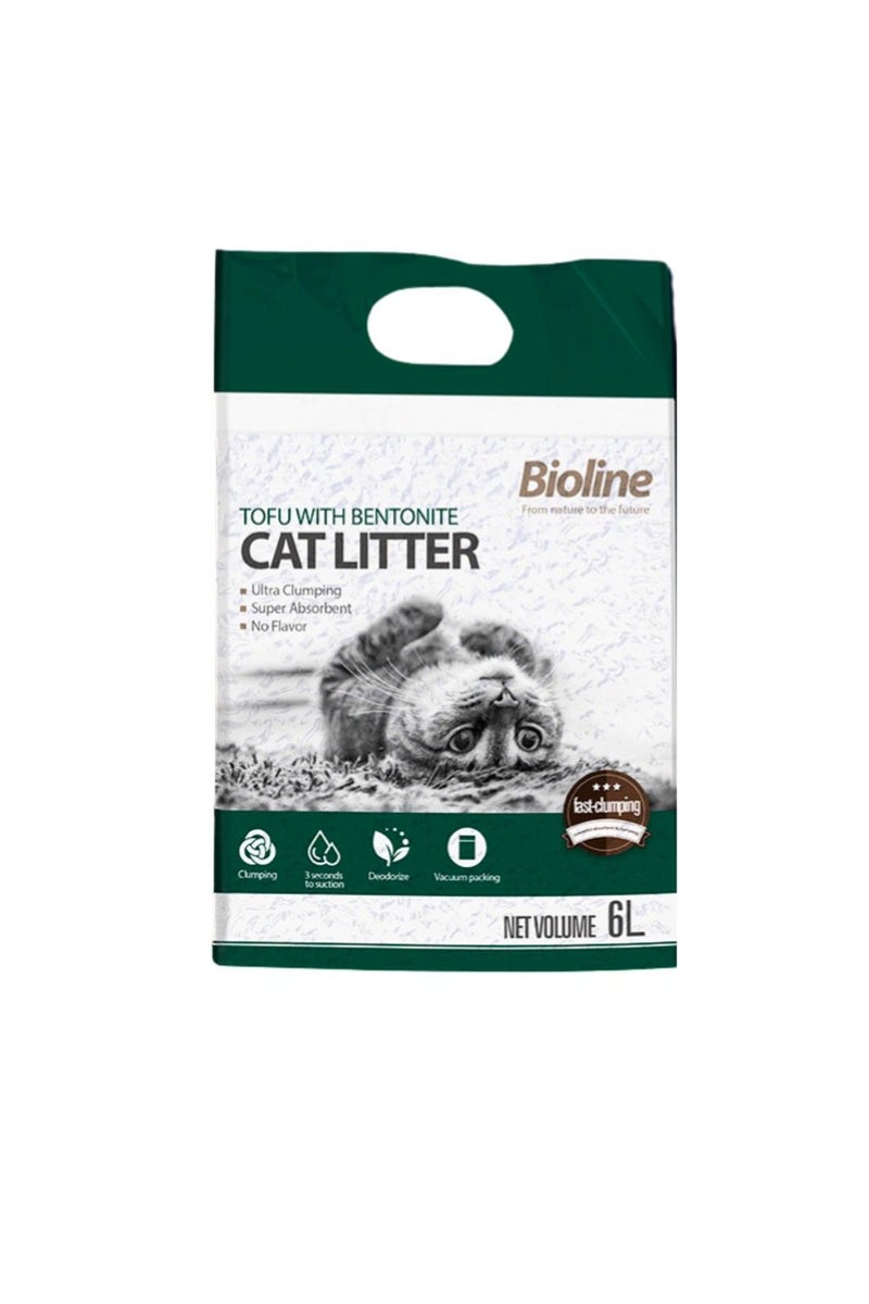 بايولاين رمل القطط بيولاين توفو مع البنتونيت 6 لتر – مزيج من التوفو والطين، تكتل فائق وتحكم في الروائح - Image 1