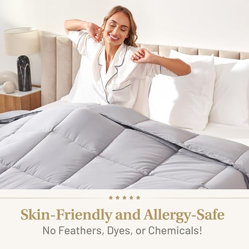 Lavish Comforts® Grey Comforter Queen – Fluffy Down Alternative Duvet Insert, Light Grey Comforter, All-Season Bedding, Hypoallergenic, Machine Washable, Queen Duvet Insert with Corner Loops - Image 2