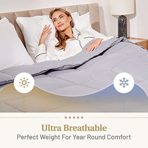 Lavish Comforts® Grey Comforter Queen – Fluffy Down Alternative Duvet Insert, Light Grey Comforter, All-Season Bedding, Hypoallergenic, Machine Washable, Queen Duvet Insert with Corner Loops - Image 4