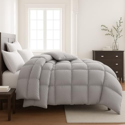 Lavish Comforts® Grey Comforter Queen – Fluffy Down Alternative Duvet Insert, Light Grey Comforter, All-Season Bedding, Hypoallergenic, Machine Washable, Queen Duvet Insert with Corner Loops - Image 1