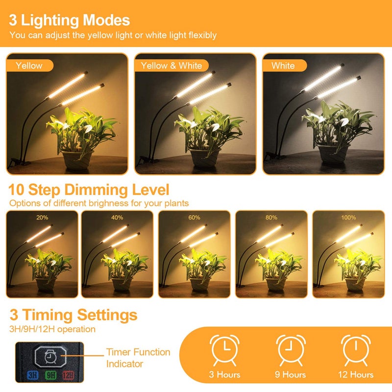 bseah Grow Light Plant Light Indoor Plants, Full Spectrum Clip Plant Lamp, 10-Level Dimmable, Auto ON & Off Timer (2 Pack) - Image 2
