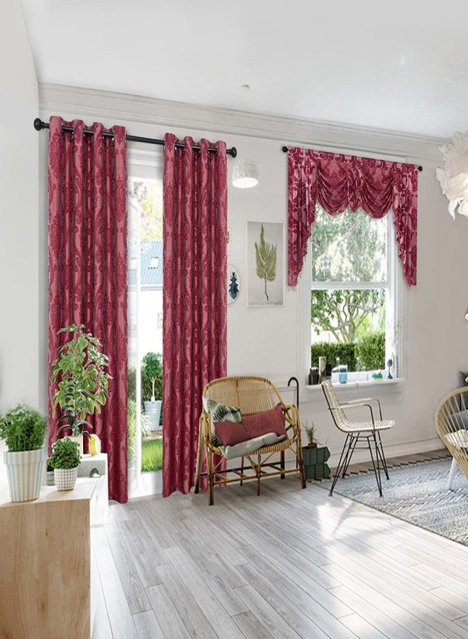 NAPEARL Red Valance for Windows-Christmas Decoration Swag Curtains for Living Room, Damask Waterfall Valance Curtains with Beads for Bedroom, 61-Inch Wide - Image 4