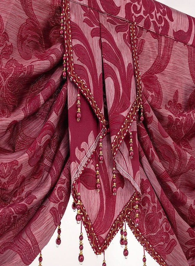 NAPEARL Red Valance for Windows-Christmas Decoration Swag Curtains for Living Room, Damask Waterfall Valance Curtains with Beads for Bedroom, 61-Inch Wide - Image 5