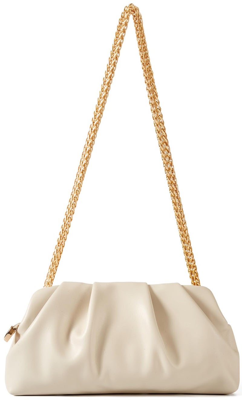 FanChris Evening Bag for Women Ruched Clutch Purse Detachable Metal Chain Crossbody Bag(Cream White) - Image 4