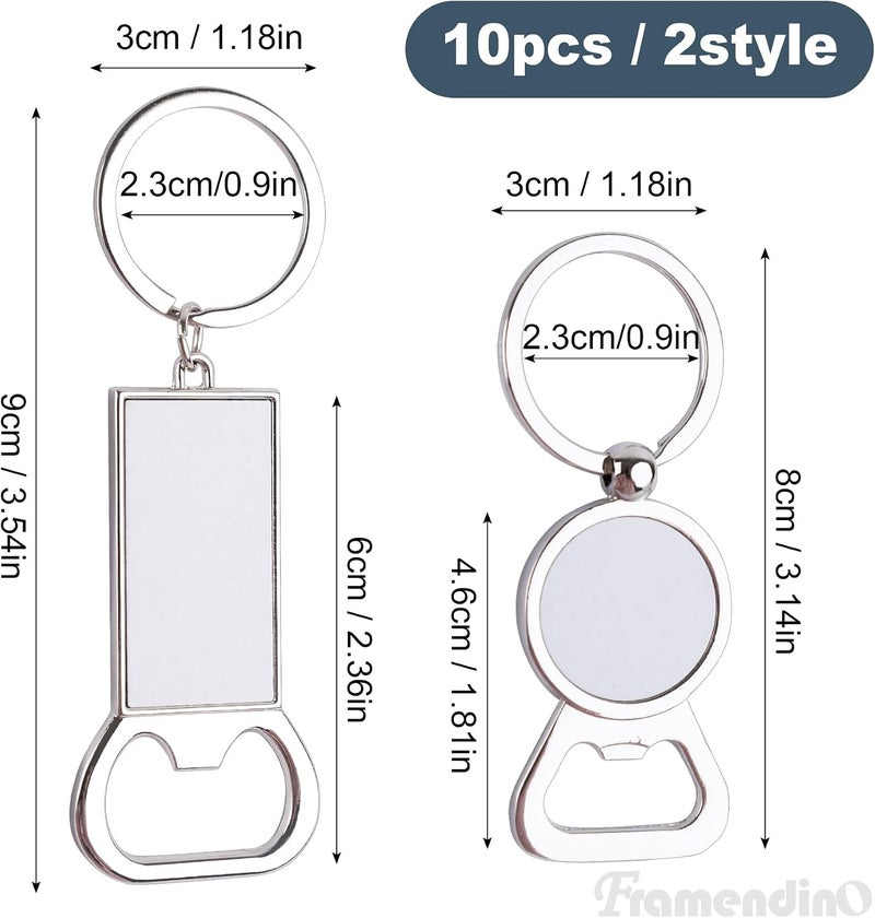 Framendino, 10 Pack Sublimation Keychain Blanks Bottle Opener with Key Ring Round Rectangle - Image 2