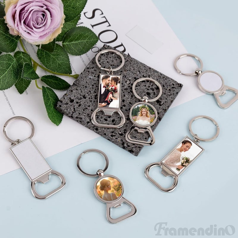 Framendino, 10 Pack Sublimation Keychain Blanks Bottle Opener with Key Ring Round Rectangle - Image 5