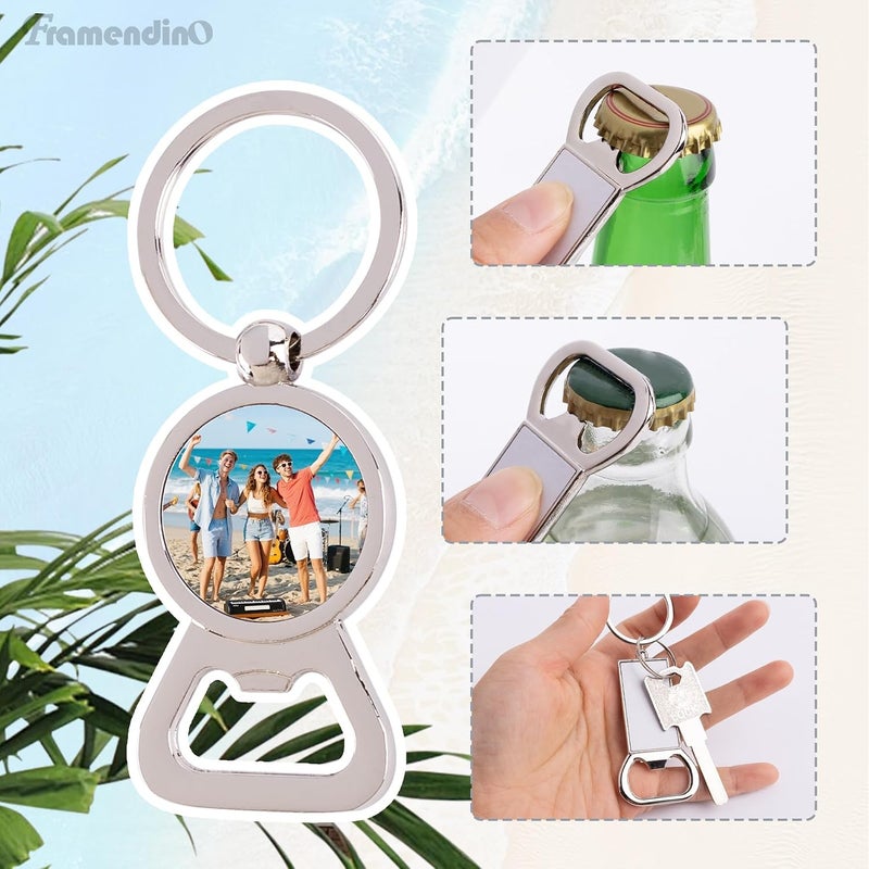 Framendino, 10 Pack Sublimation Keychain Blanks Bottle Opener with Key Ring Round Rectangle - Image 3