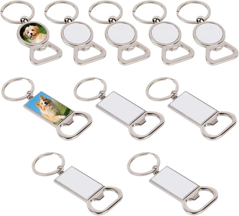Framendino, 10 Pack Sublimation Keychain Blanks Bottle Opener with Key Ring Round Rectangle - Image 1