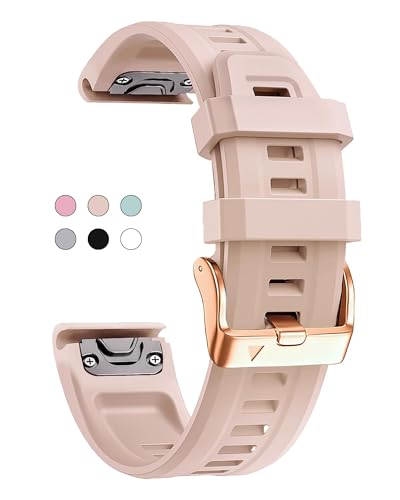 OUTVI 20mm Watch Band for Garmin fenix 5s fenix 6s fenix 7s pro soft silicone with Rose Gold buckle quick fit 20 bands Replacement for garmin epix pro gen 2 42mm long strap women Tanly Dust Rose - Image 1