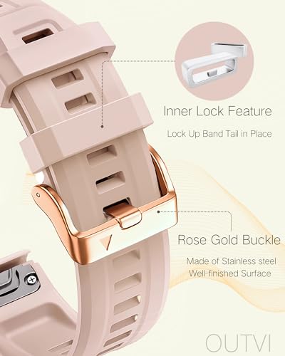 OUTVI 20mm Watch Band for Garmin fenix 5s fenix 6s fenix 7s pro soft silicone with Rose Gold buckle quick fit 20 bands Replacement for garmin epix pro gen 2 42mm long strap women Tanly Dust Rose - Image 3