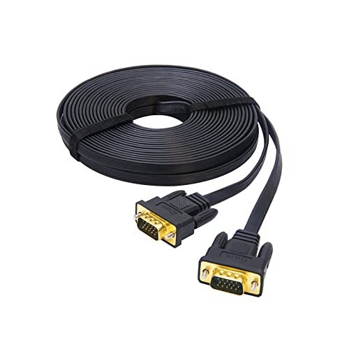 DTech VGA to VGA Cable 50ft Long Thin Flat 15 Pin Computer Monitor Cord Male to Male SVGA Wire (50 Feet, Black) - Image 1
