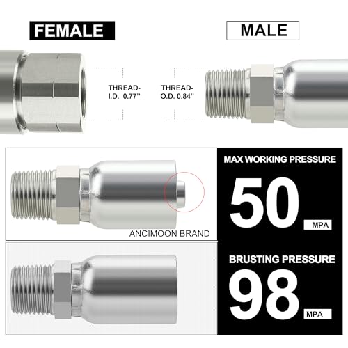 ANCIMOON 1/2’’ ID Hose x 1/2’’ JIC 37 Degree Flare Swivel Hydraulic Hose Fittings End, 10PCS Set for Single Wire Hydraulic Hose - Image 4