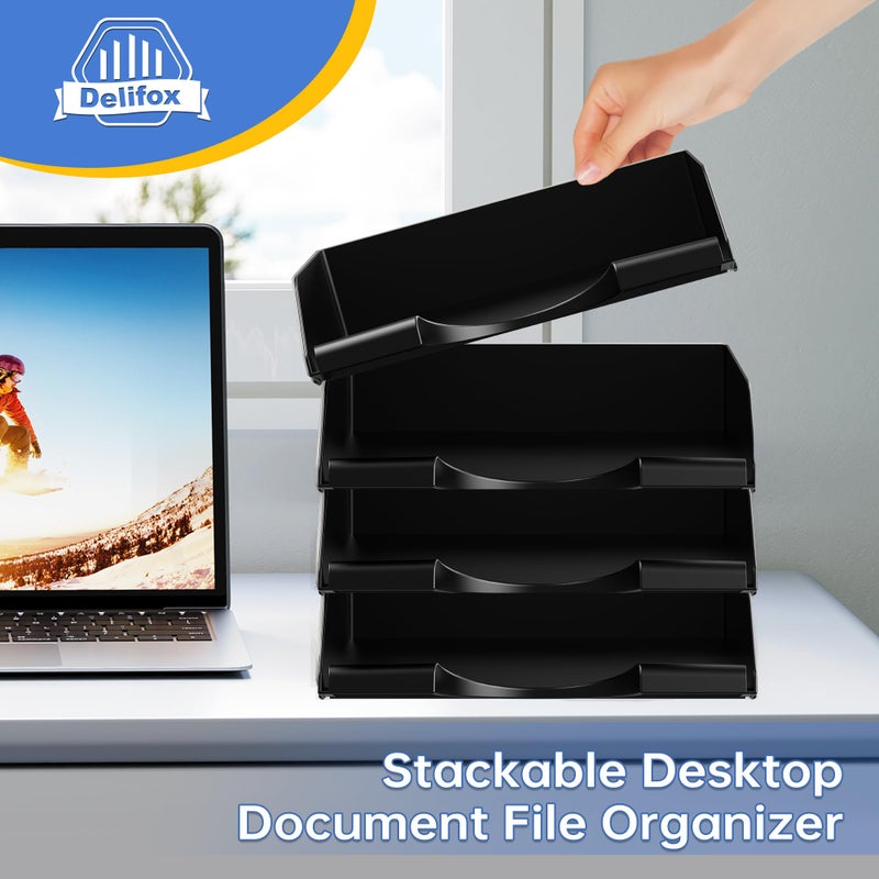 Delifox 4 Pack Stackable Paper Trays for Letter Documents, Desktop File Organizers for Office Supplies, Stackable Desk Tray Holder for Paper Storage, Black - Image 5
