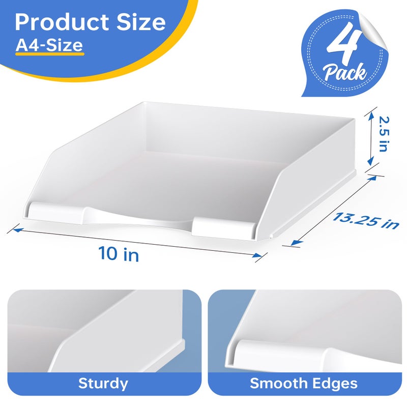 Delifox 4 Pack Stackable Paper Trays for Letter Documents, Desktop File Organizers for Office Supplies, Stackable Desk Tray Holder for Paper Storage, Black - Image 3