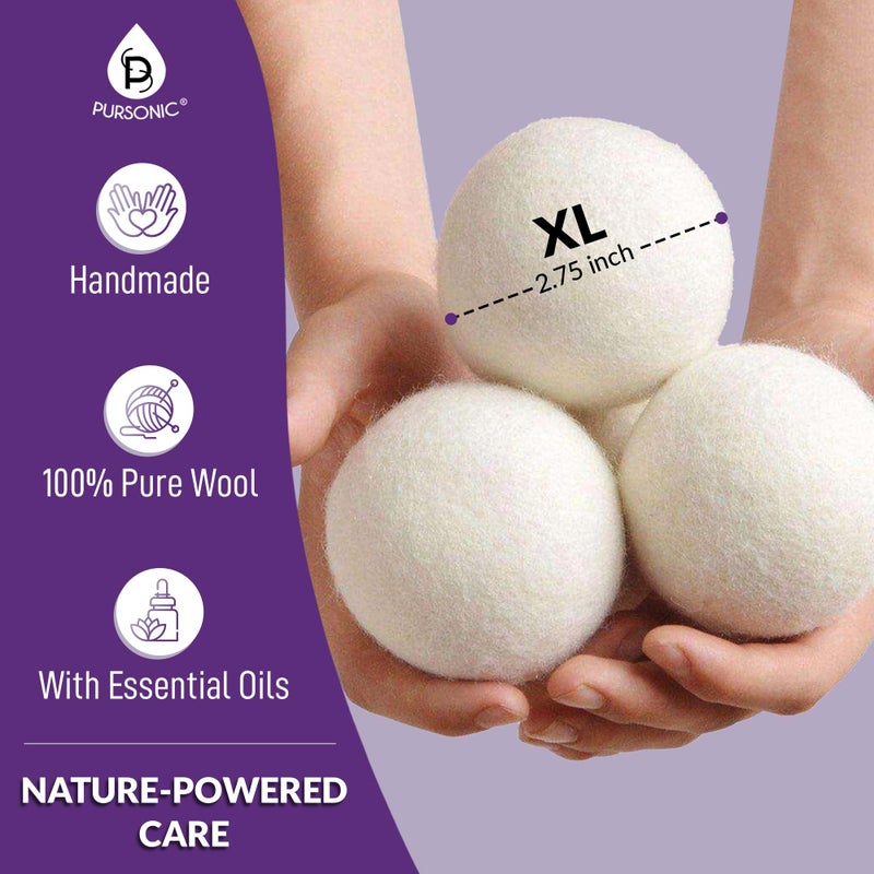 Pursonic 4-Pack Laundry Wool Dryer Balls with Lavender & Peppermint Essential Oil Scent - Reusable Fabric Softener Balls Made from Pure New Zealand Wool - 2.75" Diameter - Image 3
