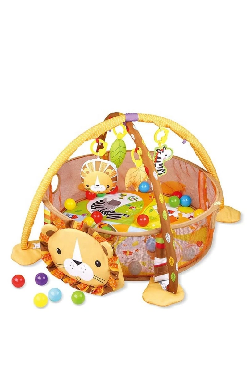 حصيرة أنشطة للأطفال مع كرات لعب – Activity Gym & Ball Pit – تصميم أسد – 3 في 1 - Image 1