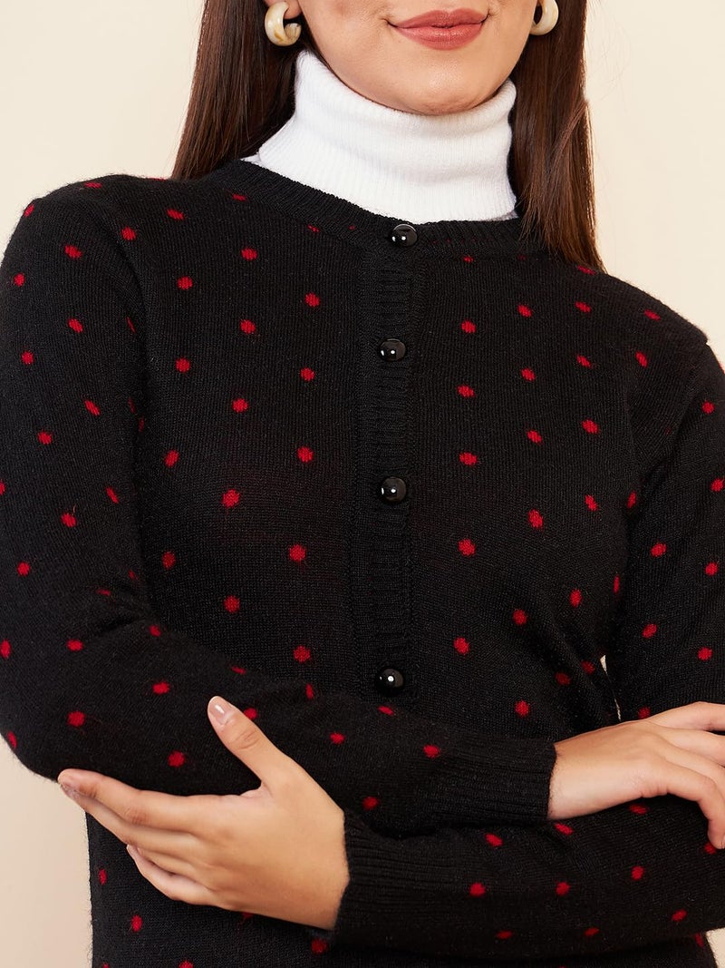Pivl Womens Winter Season Round Neck Full Sleeves Sweater/Cardigan-BLACK-2XL - Image 5
