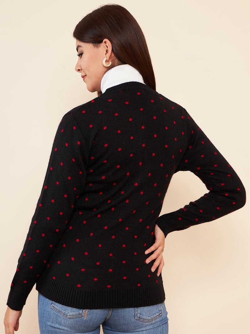 Pivl Womens Winter Season Round Neck Full Sleeves Sweater/Cardigan-BLACK-2XL - Image 4