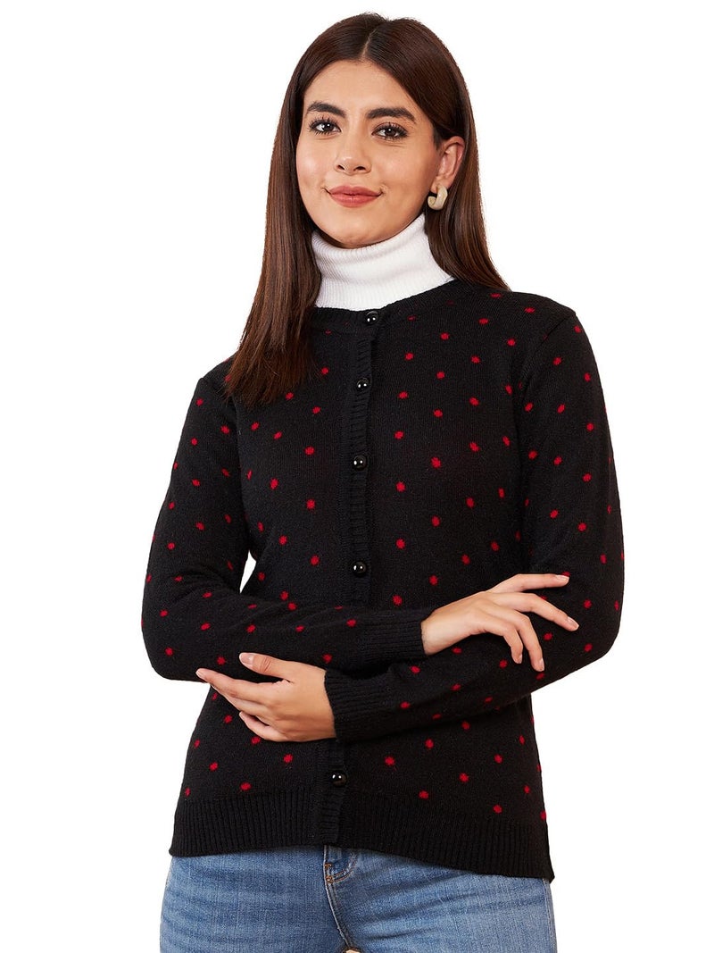Pivl Womens Winter Season Round Neck Full Sleeves Sweater/Cardigan-BLACK-2XL - Image 1