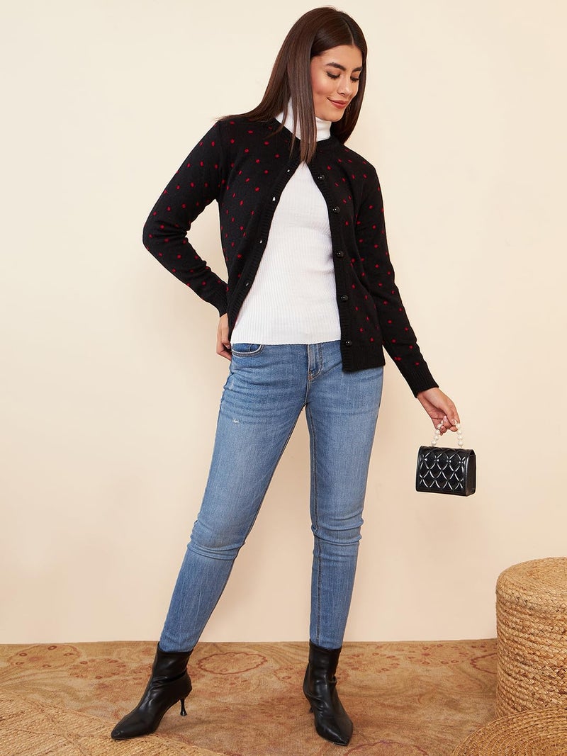 Pivl Womens Winter Season Round Neck Full Sleeves Sweater/Cardigan-BLACK-2XL - Image 2