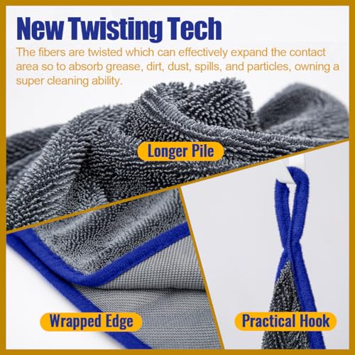 Airlab منشفة تجفيف السيارات من أيرلاب ميكروفايبر كبيرة جداً، منشفة غسيل السيارات، قماش تنظيف فائق الامتصاص، ناعم جداً، خالي من الوبر، خالي من الخطوط، 600GSM، 24'' × 35''، عبوة واحدة - Image 4