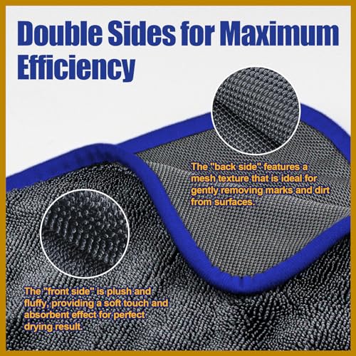 Airlab منشفة تجفيف السيارات من أيرلاب ميكروفايبر كبيرة جداً، منشفة غسيل السيارات، قماش تنظيف فائق الامتصاص، ناعم جداً، خالي من الوبر، خالي من الخطوط، 600GSM، 24'' × 35''، عبوة واحدة - Image 5