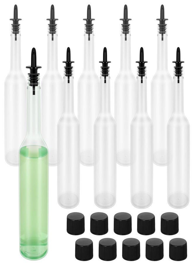 RMERVE مجموعة من 10 زجاجات بلاستيكية طويلة العنق سعة 15 أونصة من RMERVE مع صبّاب، زجاجات بلاستيكية للمشروبات الكحولية مع صبّاب، زجاجات شراب وعصير، زجاجة صبّاب قابلة لإعادة الاستخدام مانعة للتسرب للمنزل والحفلات والبار والمطبخ (أسود) - Image 1