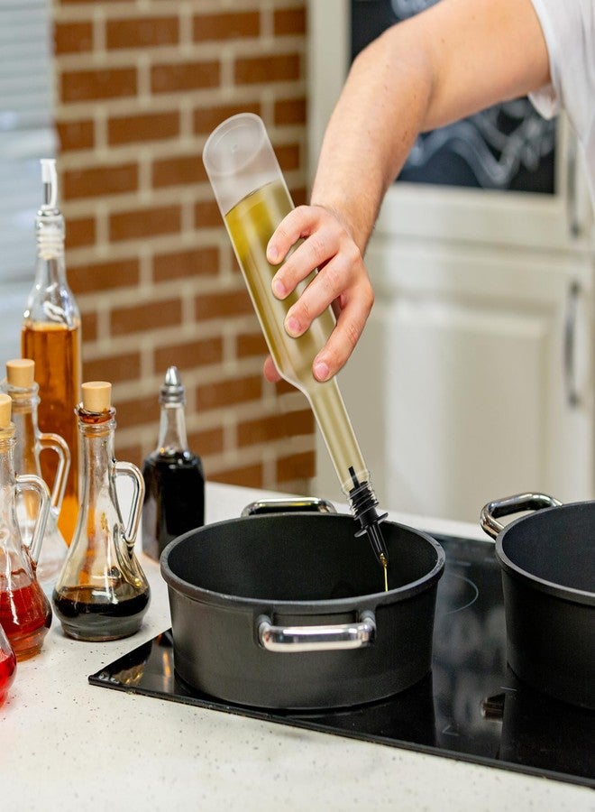 RMERVE مجموعة من 10 زجاجات بلاستيكية طويلة العنق سعة 15 أونصة من RMERVE مع صبّاب، زجاجات بلاستيكية للمشروبات الكحولية مع صبّاب، زجاجات شراب وعصير، زجاجة صبّاب قابلة لإعادة الاستخدام مانعة للتسرب للمنزل والحفلات والبار والمطبخ (أسود) - Image 4