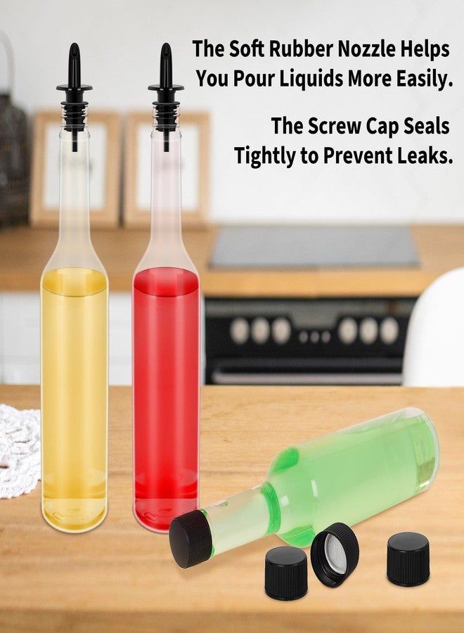 RMERVE مجموعة من 10 زجاجات بلاستيكية طويلة العنق سعة 15 أونصة من RMERVE مع صبّاب، زجاجات بلاستيكية للمشروبات الكحولية مع صبّاب، زجاجات شراب وعصير، زجاجة صبّاب قابلة لإعادة الاستخدام مانعة للتسرب للمنزل والحفلات والبار والمطبخ (أسود) - Image 2