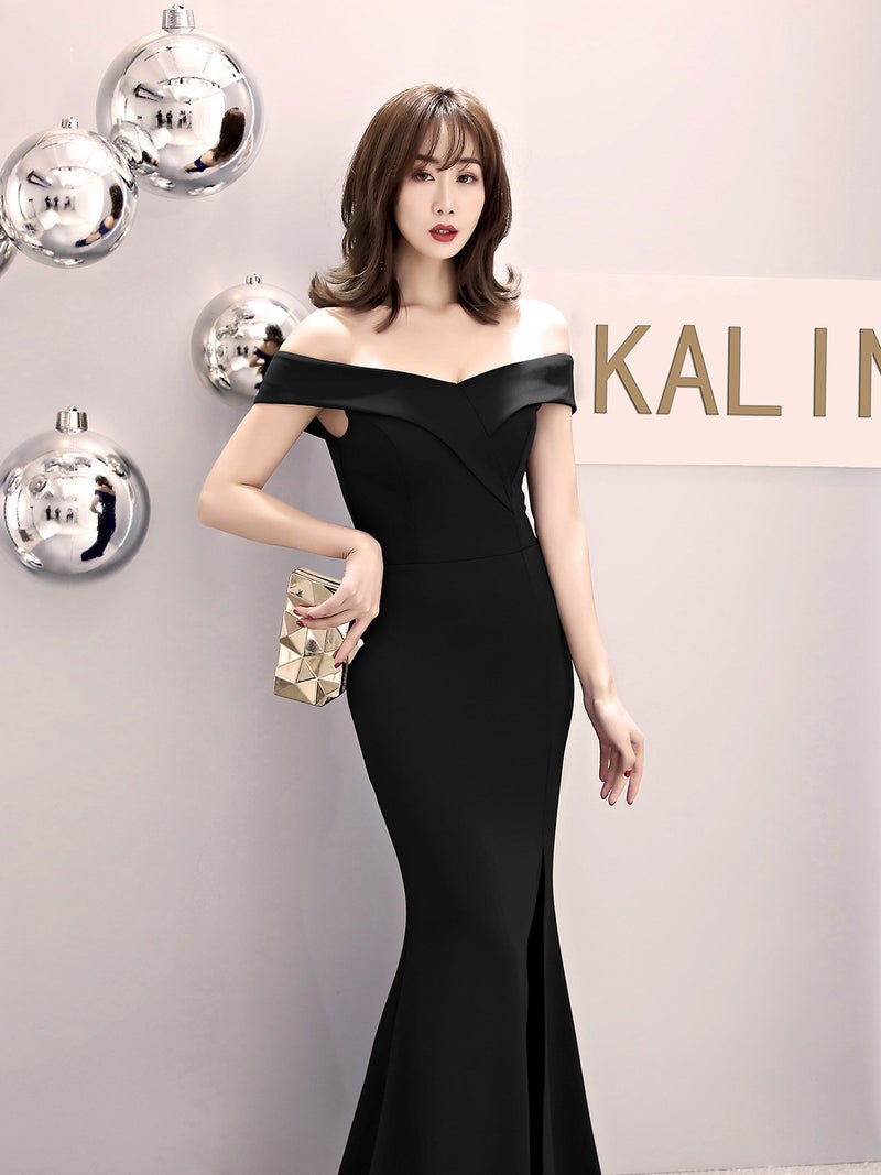 White New 2025 Long One-Shoulder Fishtail Evening Dress Off-Shoulder Toast Party Petite Slit Dress - Image 5