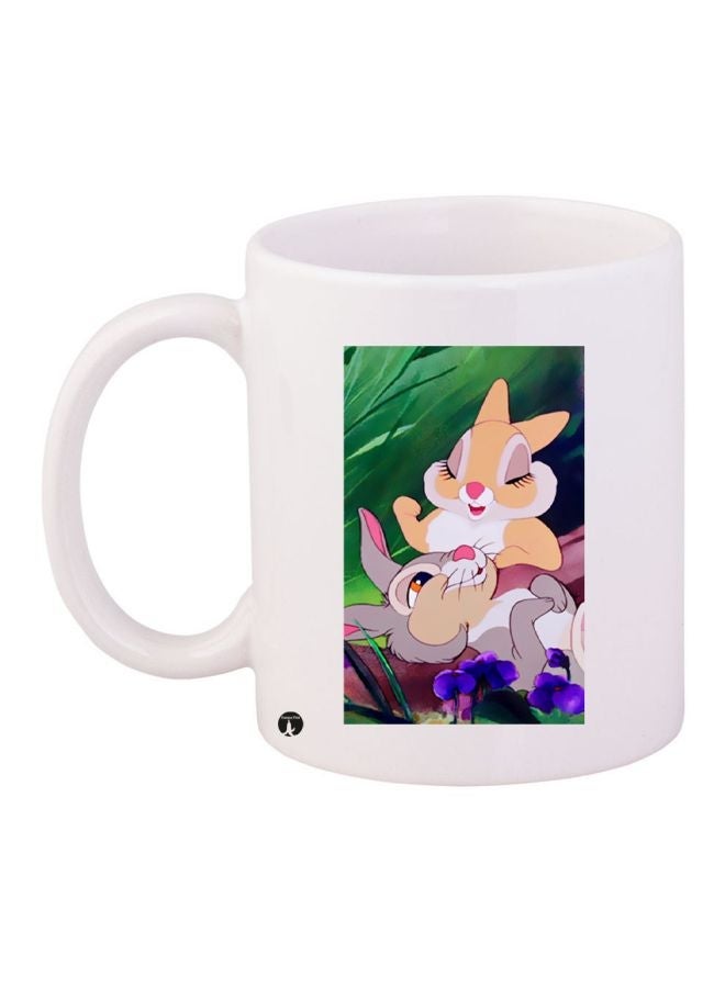 RYN Cartoon Bunnies Printed Coffee Mug White/Green/Grey 11ounce