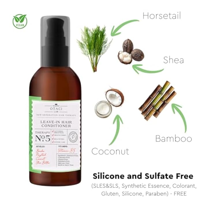 OTACI Lab No:5 Leave-In Hair Conditioner – Vegan, Sulfate-Free, Silicone-Free with Biotin, Bamboo, B5, Coconut & Shea Butter (150 ml) | SLS, SLES Free - Image 4