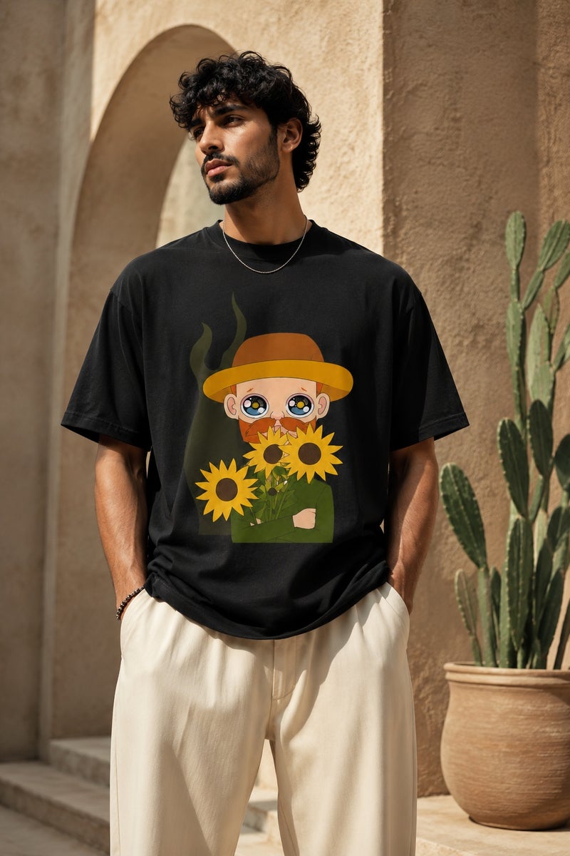 Men's Black Oversized Graphic T-Shirt Art Print Casual Short Sleeve Streetwear Tee - Image 5