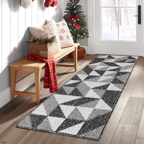 REFETONE Runner Rug 20x59 Long Door Mats Indoor Runners for Hallways Non Slip Rubber Backing Entry Rug Washable Entrance Floor Mat Runner for Home Kitchen Laundry Living Room Garage Black