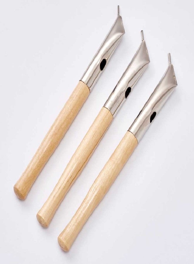 Teensery 3 Pcs Stainless Steel Pottery Batik Printing Pen with Wooden Handle for Painting Drawing on Fabric Cloth Clay Tool - Image 2