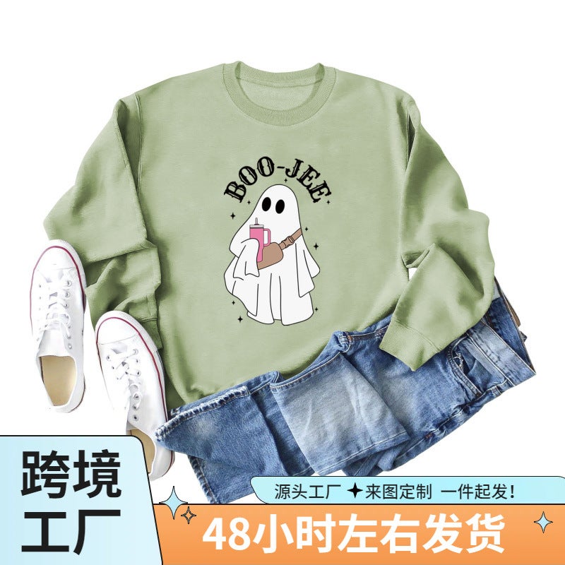 New Boo Jee Fun Printed Sweater Round Neck Fashion Versatile Casual Long Sleeve Top - Image 3
