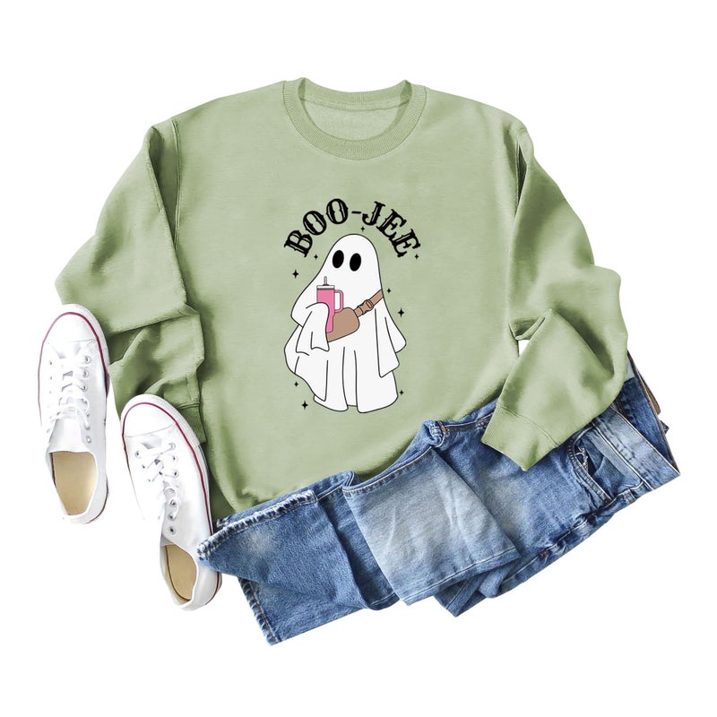 New Boo Jee Fun Printed Sweater Round Neck Fashion Versatile Casual Long Sleeve Top - Image 1