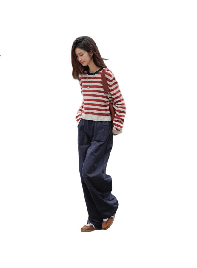 dme Classic Color Block Striped Round Neck Pullover Long Sleeve Knit Sweater For Women - Image 3