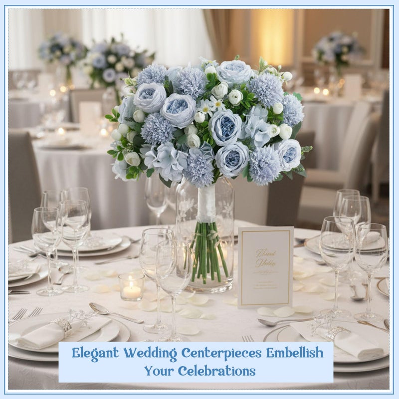 Geosar 6 Bundles Peonies Artificial Flowers Fake Hydrangea Silk Faux Chrysanthemum Ball Daisy Flowers Bouquet for Wedding Party Florals Arrangements Vase Table Centerpiece Decor(Blue, White) - Image 4