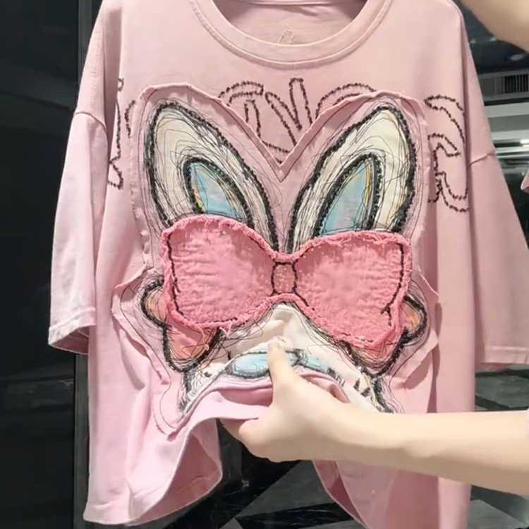 Plus Size Heavy Weight Applique Print Short Sleeve T-Shirt for Women - Image 3