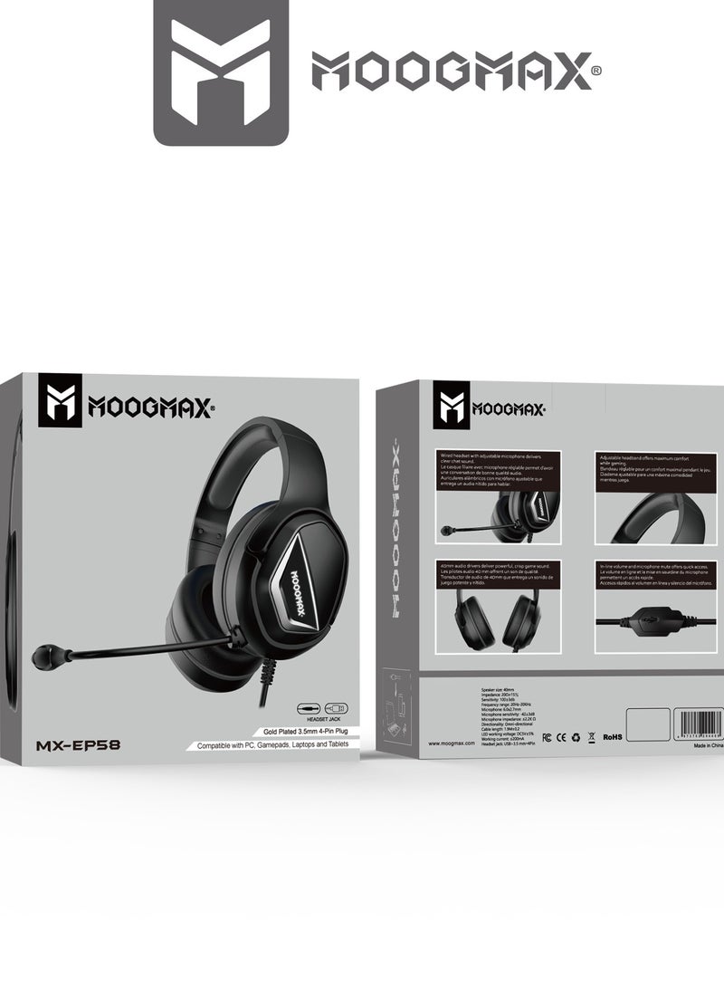 موجماكس سماعه قيمنق MX-EP58. سماعات قيمنق سلكية للألعاب. سماعات لسوني او ال PC بصوت ستيريو نقي. سماعة قيمنق بتقنية 3D محيطية. سماعات قيمر بميكرفون واضح. سماعات العاب متوافقة مع أغلب أجهزة الألعاب والكمبيوترات (PC). سماعه بي سي بمخرج  AUX و USB لربطه بأي جهاز العاب. سماعه جيمنج باللون الأسود - Image 3