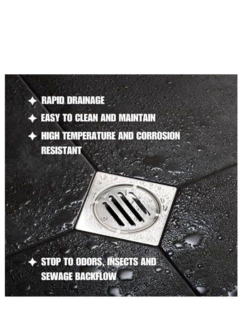 Premium Stainless Steel Floor Drain with Removable Cover – Anti-Odor, Anti-Clog Bathroom Shower Drain, Square Tile Insert & Round Strainer, Rustproof for Kitchen, Balcony, Laundry & Wet Areas - Image 4