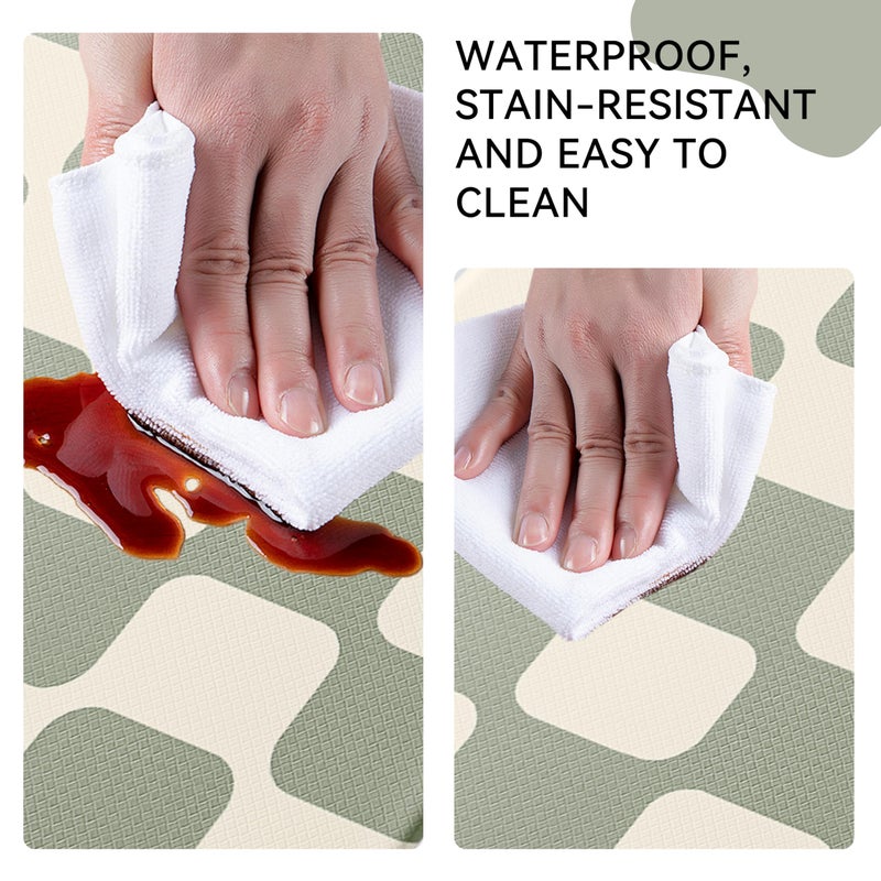 VivaNest Sage Green Beige Retro Curvy Checkered Grid Checkerboard Kitchen Rug Sets [2 PCs], Anti-Fatigue, Waterproof Non-Slip Kitchen Mats Heavy Duty Comfort Foam Rug for Floor, Home, Laundry,17"x29"+17"x47" - Image 5