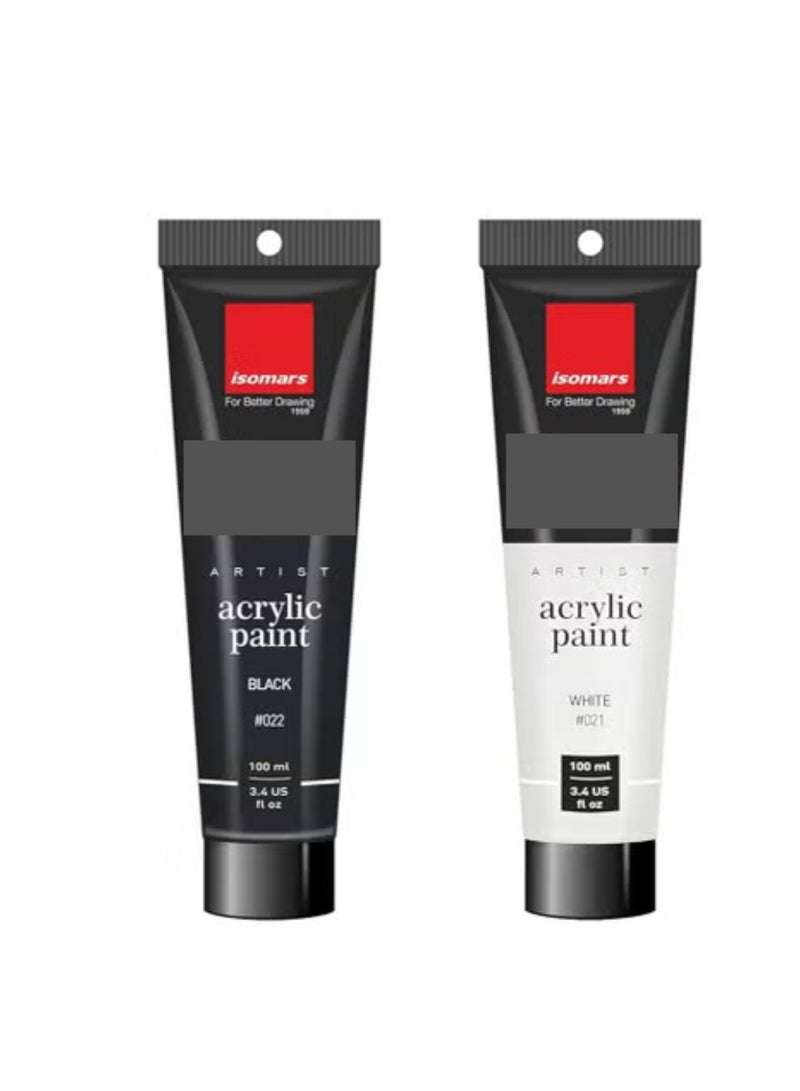 Isomars  Black & White Acrylic Paint Combo - 100ml - ARTIST SERIES