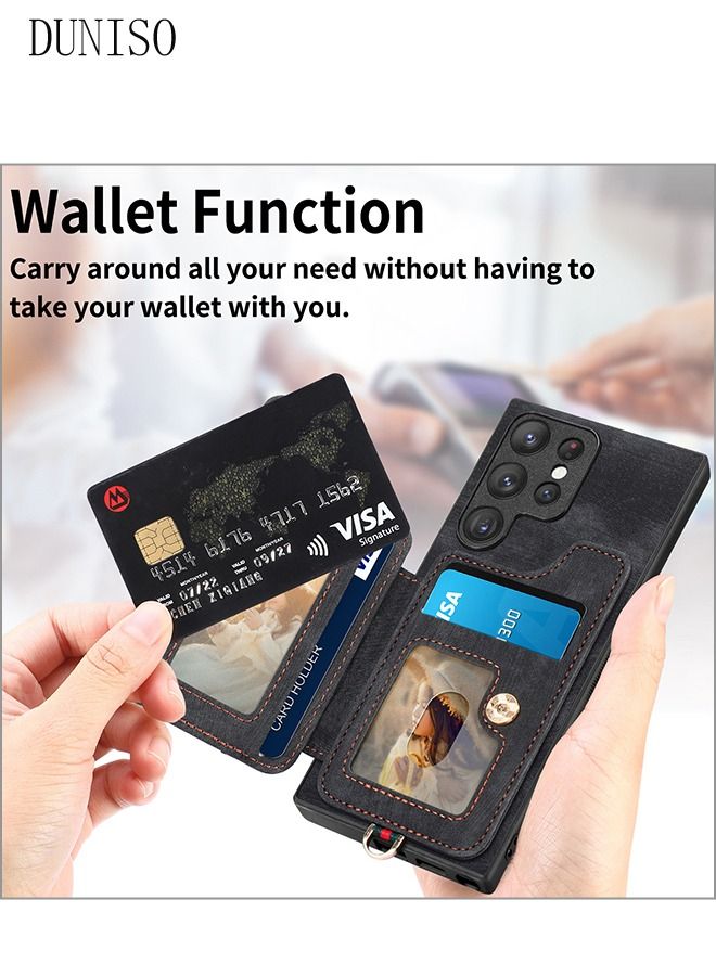 DUNISO Samsung Galaxy S23 Ultra Phone Case 6.8'' Faux Leather Wallet with Credit Card Holder Anti-fall Anti-fingerprint Phone Cover with Hand Starp for Samsung Galaxy S23 Ultra - Image 5