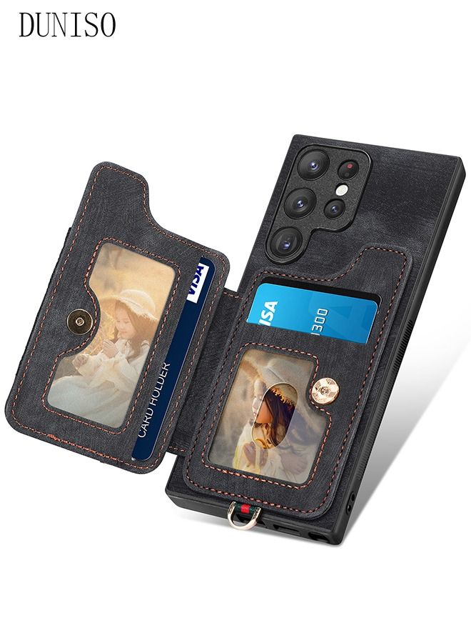 DUNISO Samsung Galaxy S23 Ultra Phone Case 6.8'' Faux Leather Wallet with Credit Card Holder Anti-fall Anti-fingerprint Phone Cover with Hand Starp for Samsung Galaxy S23 Ultra - Image 3