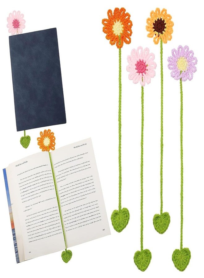 OFIFO® 4Pcs Crochet Flower Bookmarks Set, Handmade Daisy Knitting Bookmark for School, College, Office, Reading Accessories, Cute Gifts for Girls, Students, Teachers, Book Lovers - Image 1