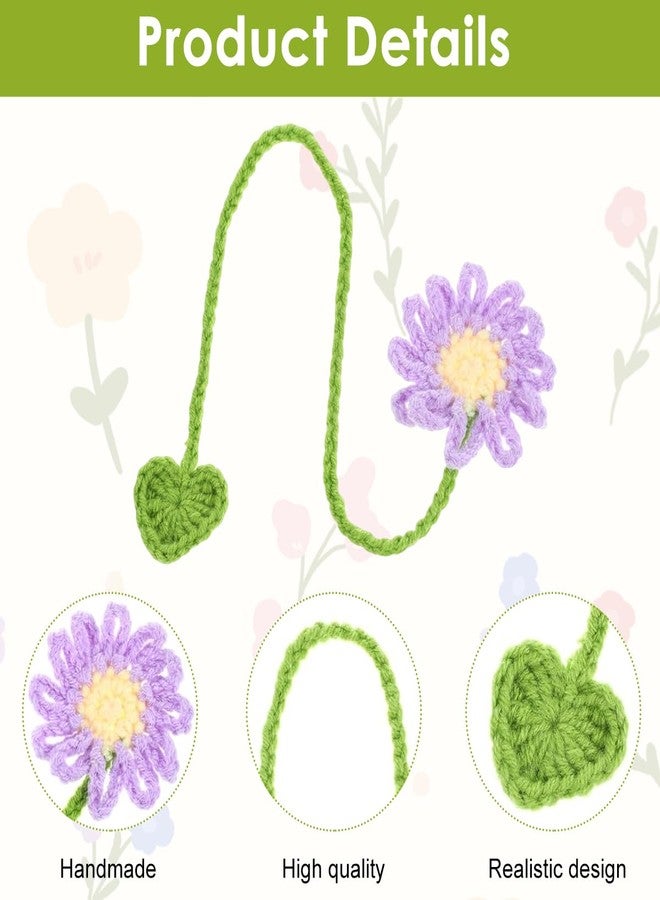 OFIFO® 4Pcs Crochet Flower Bookmarks Set, Handmade Daisy Knitting Bookmark for School, College, Office, Reading Accessories, Cute Gifts for Girls, Students, Teachers, Book Lovers - Image 3