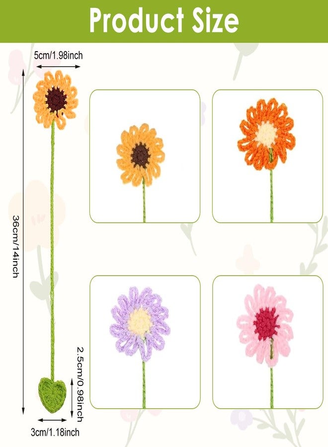OFIFO® 4Pcs Crochet Flower Bookmarks Set, Handmade Daisy Knitting Bookmark for School, College, Office, Reading Accessories, Cute Gifts for Girls, Students, Teachers, Book Lovers - Image 2